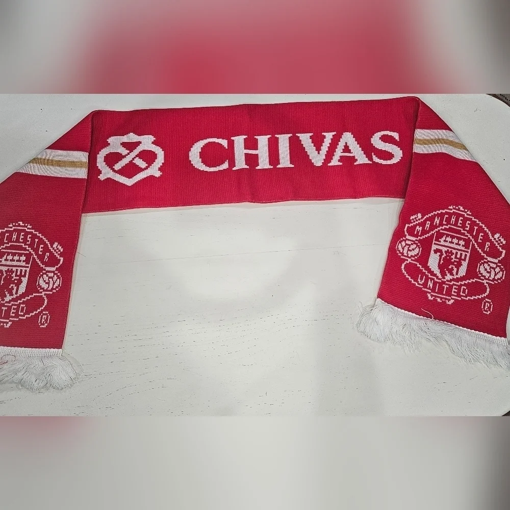 Manchester United Chivas Red Scarf and Chivas Gym Sack Drawstring Bag. New Set.